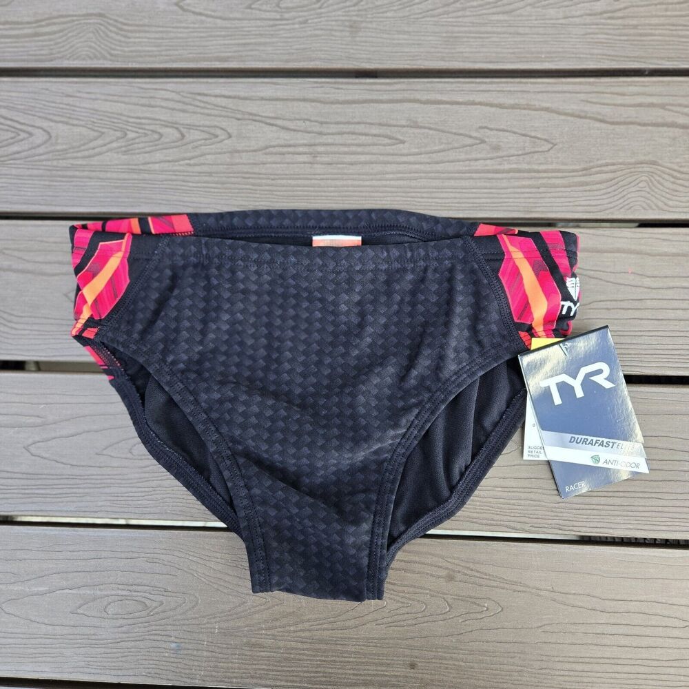 TYR Durafast Elite Bravos Red/black Splice Racer Briefs, Men Size 36, NEW